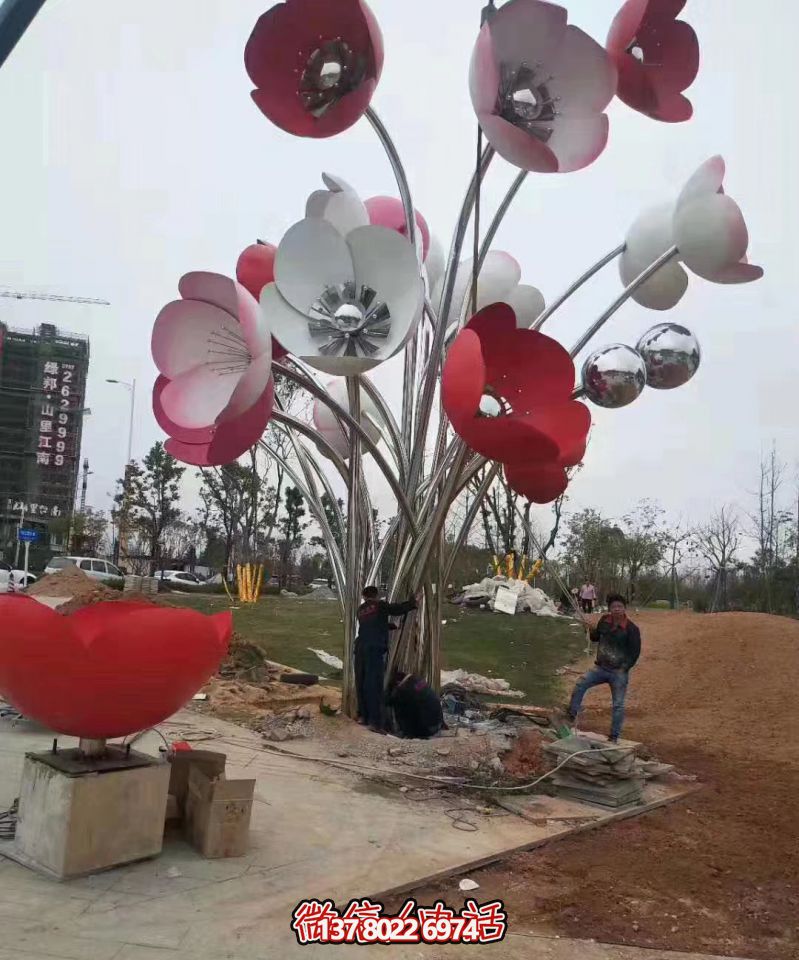 不銹鋼繁花似錦大型雕塑景觀花朵